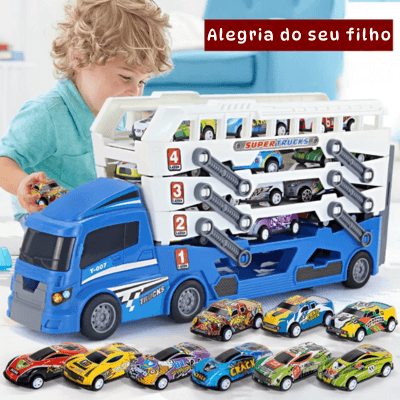 Caminhão cegonha infantil e mais 6 carros